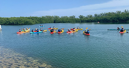 YAC members venture out into the lagoon on kayaks on Virginia Key